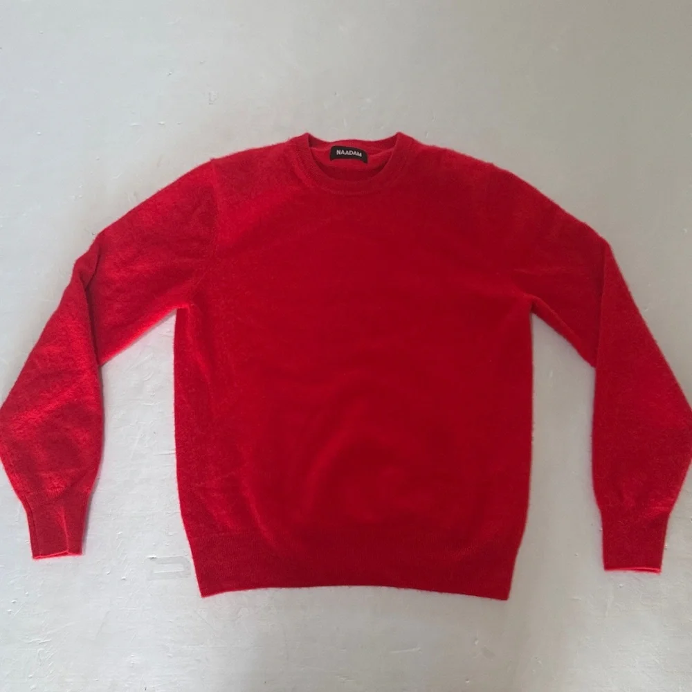 NAADAM Cashmere Sweater Sz M Red The Original Crewneck Ribbed Detail Minimalist - Picture 2 of 12